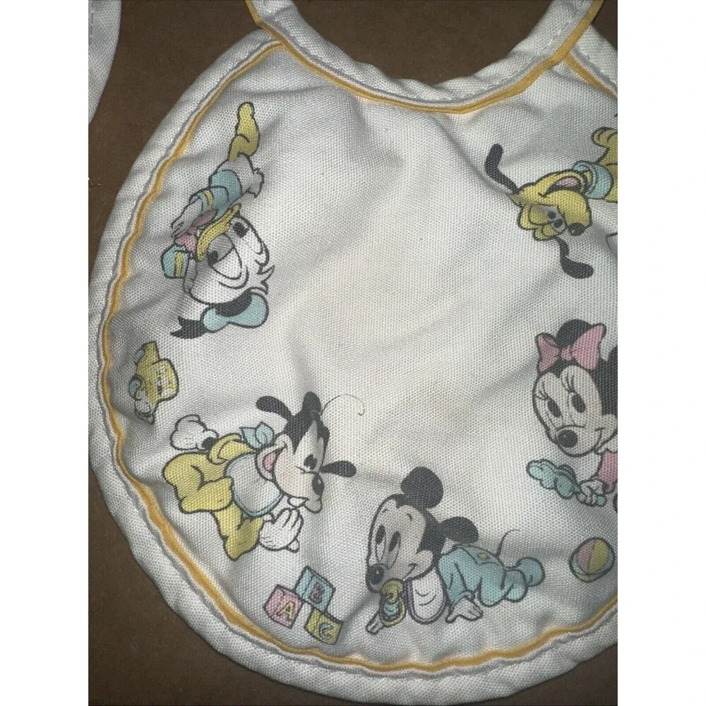1984 Mickey Mouse Babies Quilted Back Circle Baby Bib - Disney -Made in USA